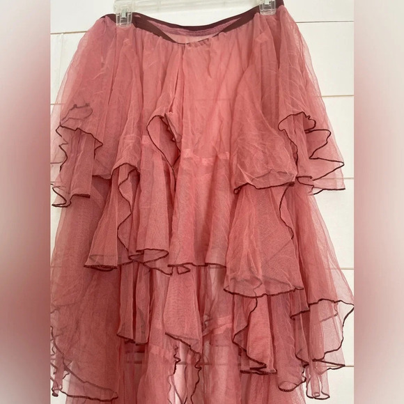 Y2K FP ONE Free People Net Godet Half Slip Midi SKIRTM/LPink Sheer Tulle Ruffled - Picture 15 of 16